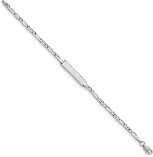 Vista 3 de Pulsera Figaro ID pulida semisólida de 14k WG, Oro blanco de 14 k, no disponible