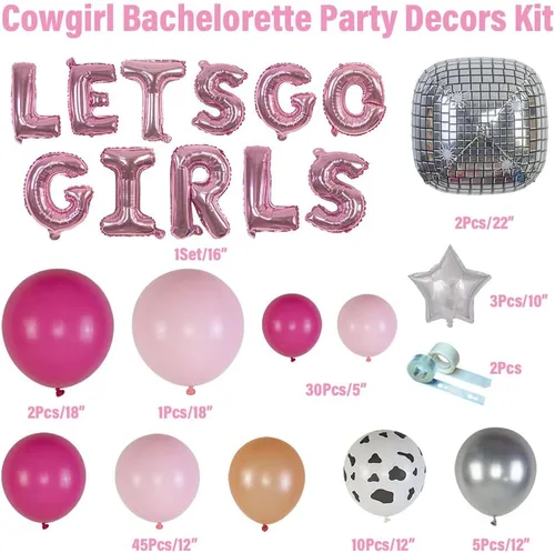 Vista 4 de Kit de guirnalda de arco de globos de despedida de soltera, decoraciones de fiesta occidental con bolas de discoteca 4D de 22 pulgadas y globos LETS