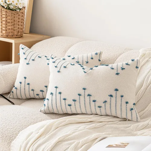 Vista 15 de LILEPOY Juego de 2 fundas de cojín boho de 18 x 18 pulgadas, fundas decorativas texturizadas estilo rústico moderno, fundas cuadradas para cojines