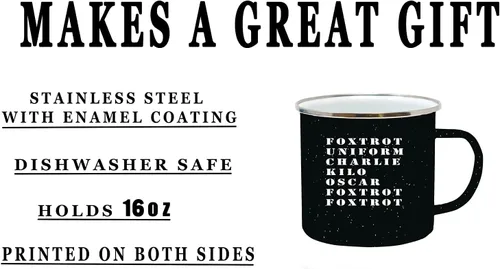 Vista 4 de Rogue River Tactical Foxtrot - Taza de café esmaltada para campamento, regalo para veterano militar o servicio activo