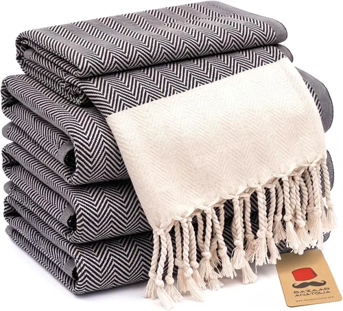 Vista 36 de Bazaar Anatolia Toallas de mano – Juego de 4 39 x 19 pulgadas – Toalla de mano turca a rayas para baño, 100% algodón, cocina, cara, cabello, té