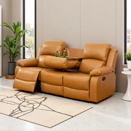 Vista 46 de Conjunto de sofá para sala de Estar, sillón reclinable de cuero transpirable, sofá de 3 plazas para cine en casa con portavasos para apartamento