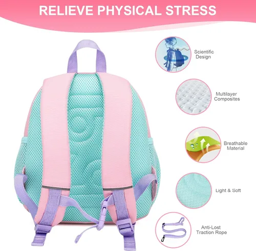 Vista 5 de Mochila pequeña para niñas y niños, mochila para perschool con correa para el pecho, dibujos animados 3D, Unicornio, Linda mini mochila para niñas