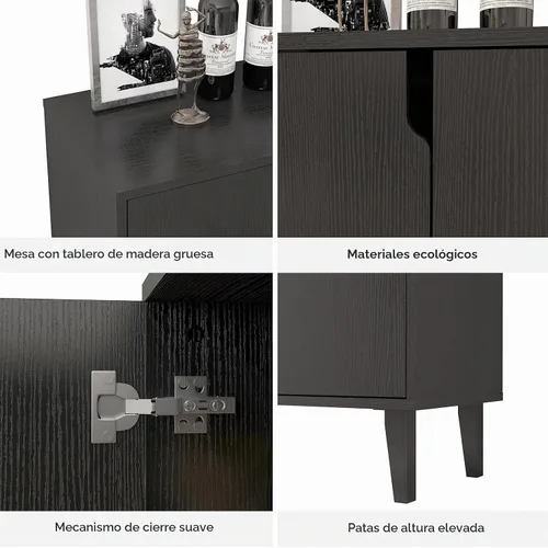 Vista 7 de Panana Gabinete de almacenamiento de 2 puertas para cocina, comedor, sala de estar, pasillo, oficina (negro)