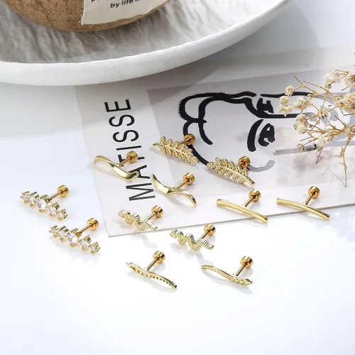 Vista 5 de Besteel Juego de 6 pares de aretes de acero inoxidable de 0.56 oz para cartílago de circonita cúbica para mujeres y niñas, flor de ópalo, hélice