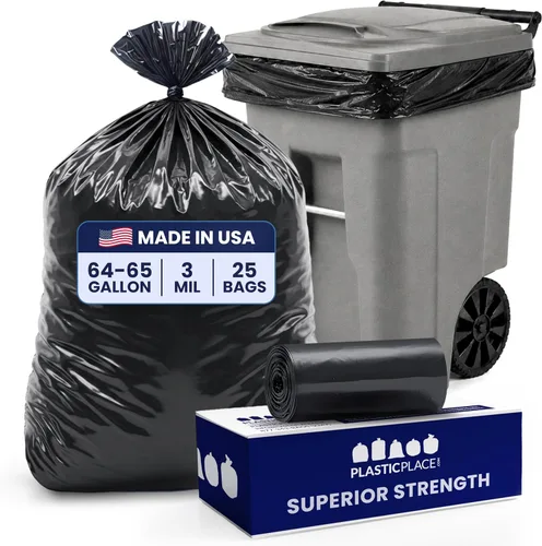 Vista 10 de Bolsas de basura de 64 galones para cubo, negras, 1,5 ml, 50 x 60, 50 bolsas) por caja Negro