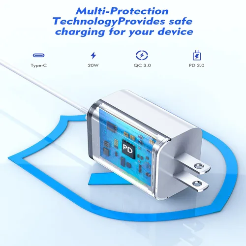 Vista 4 de Cargador rápido para iPhone [certificado MFi de Apple], paquete de 2 bloques de cargador de pared USB C de 20 W para iPhone + cable de carga rápida