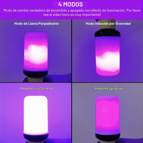 Vista 6 de Bitrue Bombillas LED de llama, 4 modos de luz con efecto de llama morada, bombilla de fuego con base E26 con sensor de gravedad, bombillas