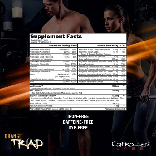 Vista 2 de CONTROLLED LABS Orange Triad - Multivitamínico diario, suplemento deportivo sin hierro para entrenamiento, digestión, sistema inmunológico