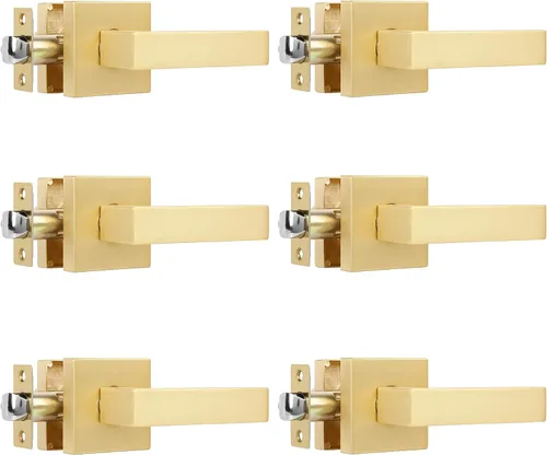 Vista 23 de Paquete de 1 perilla de puerta dorada de privacidad, perilla cuadrada de latón para baño, manija de puerta dorada interior bloqueada