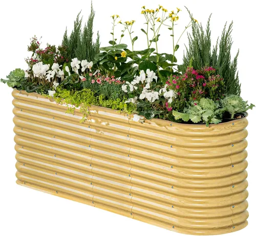 Vista 22 de Vego garden Jardinera elevada redonda de 32 pulgadas de alto y 42 pulgadas para jardín, para verduras, flores, patio, gris moderno