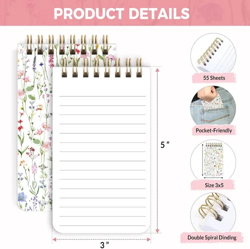 Vista 2 de SKYDUE Small Notebooks，Pocket Notepads with Aesthetic Covers, Mini Spiral Notebook with Lined Pages Nursing School Essentials, Set Of 8 múltiple