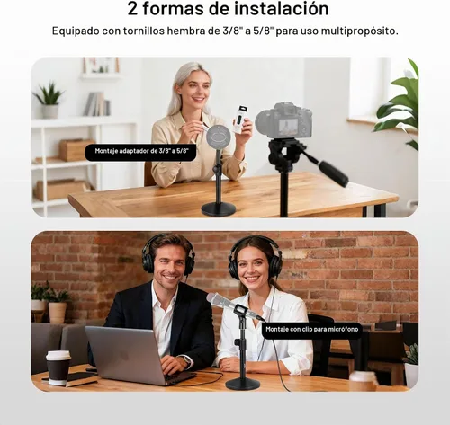 Vista 4 de NEEWER Soporte de micrófono de escritorio, soporte de micrófono de mesa ajustable con clip y adaptador de 3/8 a 5/8 pulgadas compatible con Blue