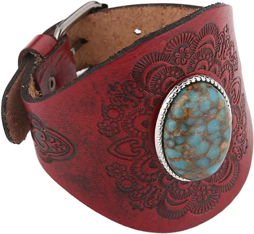 Vista 7 de HZMAN Pulsera de cuero turquesa vintage, ajustable, punk, girasol, para hombres y mujeres