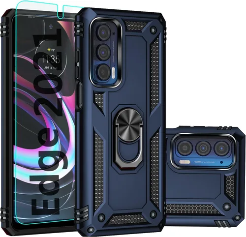 Vista 10 de Funda para Moto Edge 2021, con protector de pantalla, [grado militar] 16 pies, cubierta probada contra caídas con soporte magnético para Moto Edge
