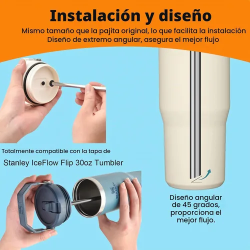 Vista 6 de ALINK - Paquete de 6 popotes de acero inoxidable compatibles con el vaso Stanley Iceflow de 20 onzas con tapa abatible, popotes metálicos