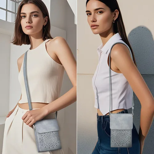 Vista 2 de APHISON Bolsos cruzados pequeños para mujer, a la moda, cartera de cuero para teléfono, monederos para tarjetas, ranuras para tarjetas con correa