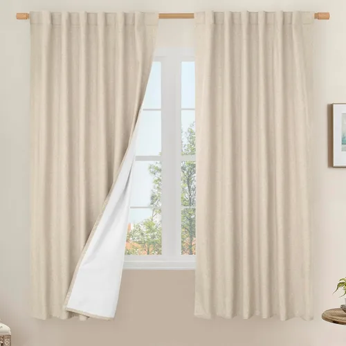 Vista 63 de LAMIT Cortinas opacas cortas de lino de 30 pulgadas para ventanas de cocina sobre el fregadero, cortinas de café texturizadas de lino marfil