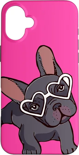 Vista 23 de iPhone 16 Francés Bulldog Francés Perro Cachorro Lindo Perro Perro Gafas Caso Mascota