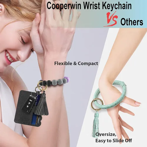 Vista 2 de Cooperwin Llavero de pulsera pulsera de silicona con cuentas de cadena