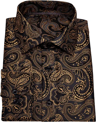 Vista 5 de Barry.Wang Camisas de manga larga con botones para hombre, diseño de cachemira de seda, estilo vintage, vaquero, fiesta, boda, casual