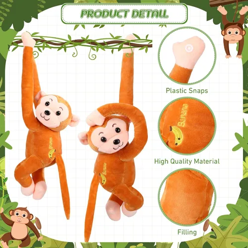 Vista 2 de Paquete de 4 monos de peluche colgantes de 17.8 pulgadas con cierres de gancho y bucle, regalos de juguetes de peluche para adolescentes y adultos