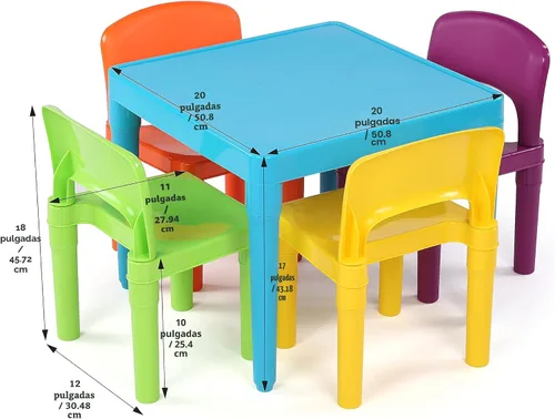Vista 3 de Humble Crew Tot Tutors - Juego de mesa y 4 sillas de plástico, color azul aguamarina
