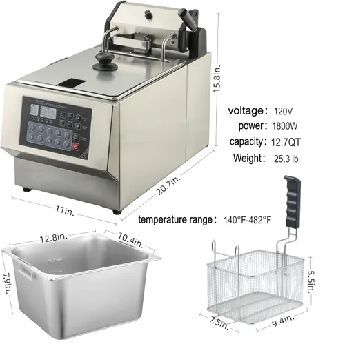 Vista 5 de Freidora automática inteligente - Freidora de aceite eléctrica de acero inoxidable de 1800 W para freír sin supervisión y consistente