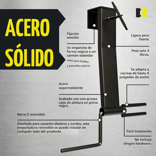 Vista 4 de Carrete de correa de amarre para carga, con recubrimiento de pintura electrostática negra. Correa enrollable de elevación para remolque de base