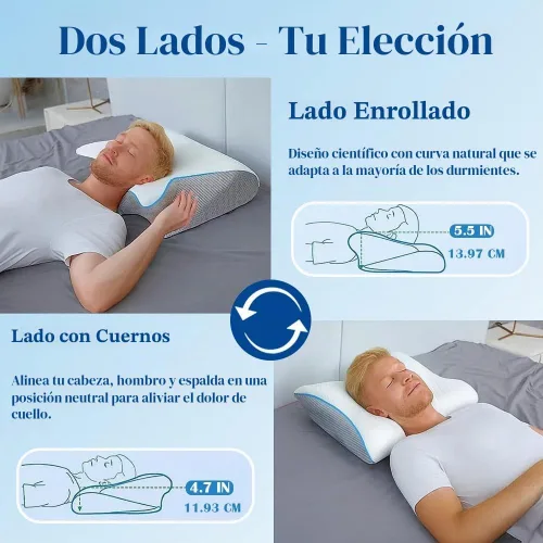 Vista 3 de Airway Pro - Almohada cervical para aliviar el dolor de cuello, almohada ortopédica de espuma viscoelástica para dormir de lado, espalda y estómago