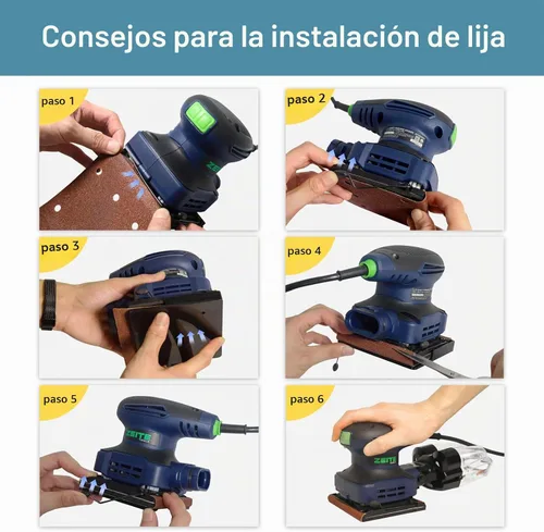Vista 6 de Zeite - Lijadora de 1/4 de hoja de 2.4 amperios con 12 piezas de papel de lija, lijadora eléctrica de palma para carpintería, cable de 10 pies