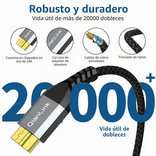 Vista 5 de QianLink - Cable USB C a Micro B de 1.5 pies USB C a disco duro externo
