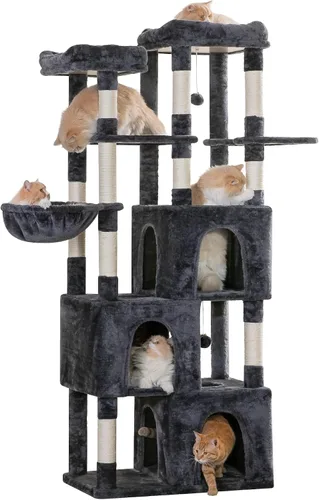 Vista 13 de MWPO Árbol grande para gatos de interior, torre de gatos de 63 pulgadas con 3 condominios para gatos, postes rascadores, pedestales acolchados, Beige