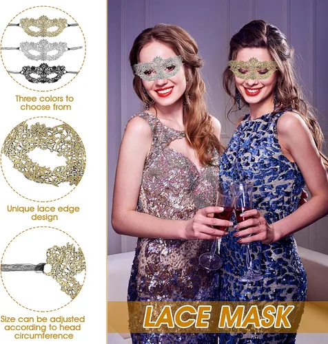 Vista 3 de 3 máscaras de encaje para adultos, misteriosas, divertidas máscaras de encaje para parejas, mujeres y hombres, disfraz de encaje para disfraces