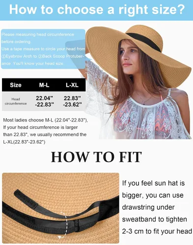 Vista 4 de Sombreros de sol flexibles para mujer, sombrero de playa de paja de ala Caqui