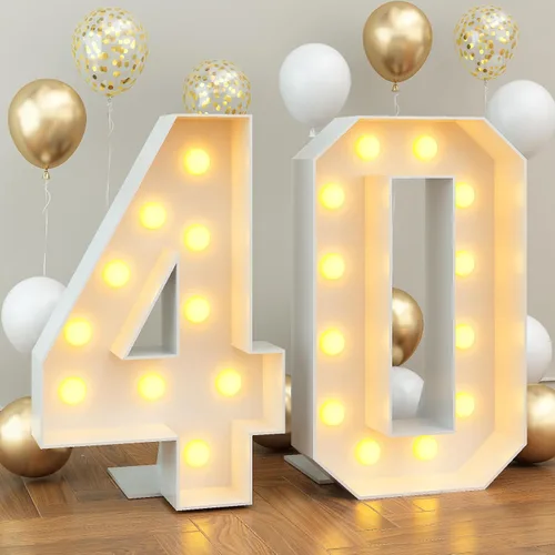 Vista 8 de Letrero luminoso de feliz cumpleaños de 40 años, decoración de fiesta para hombres, fondo de cumpleaños LED negro y dorado, carpa redonda, cartón