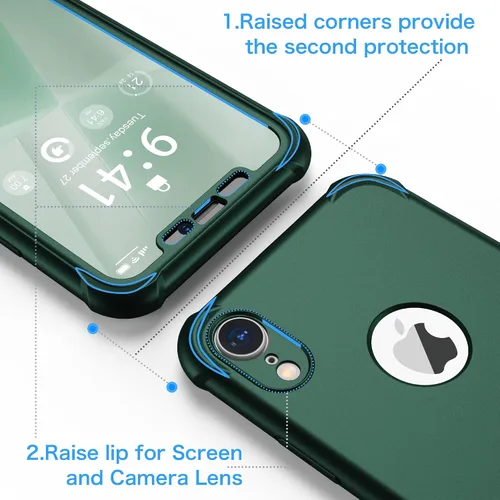 Vista 3 de ORETECH Funda para iPhone XR, con [2 x Protectores de Pantalla] [Prueba de Caídas de Grado Militar de 10 Pies] [Protección de Cámara] 360° A Prueba