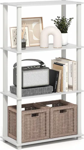 Vista 50 de Furinno Turn-N-Tube - Estantes de almacenamiento, estante para libros de 3 niveles, estante esquinero, estantes abiertos sin herramientas