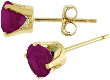 Vista 3 de Aretes redondos de rubí natural de 1 quilate en oro amarillo de 14 k, No aplicable, Rubí