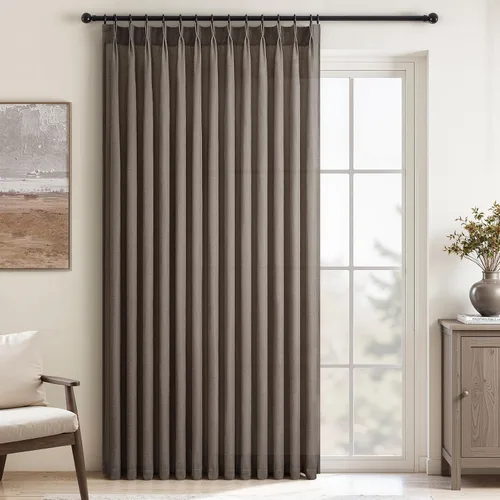 Vista 32 de Topfinel 2 paneles de cortinas plisadas de lino beige y blanco de 63 pulgadas de largo, para dormitorio y sala de estar, cortinas semitransparentes