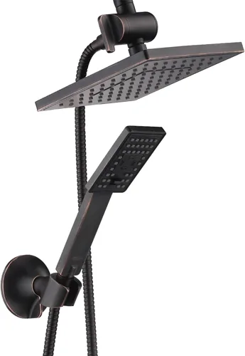 Vista 11 de BRIGHT SHOWERS Cabezal de ducha de lluvia con rociador de mano, juego de cabezal de ducha de lluvia de 8 pulgadas con manguera de 60 pulgadas, juego