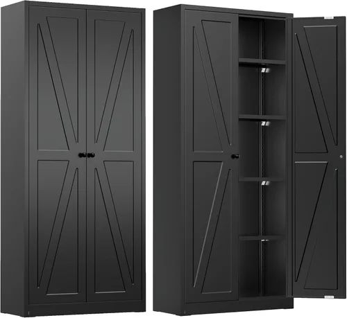 Vista 31 de INTERGREAT Armario de almacenamiento de metal con cerradura, gabinete de almacenamiento de metal con cerradura de 72 pulgadas de alto con puertas