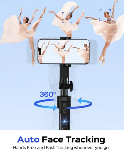 Vista 3 de NEMOVA Trípode de seguimiento facial automático de 68 pulgadas para iPhone, trípode de teléfono con rotación de 360° con control remoto inalámbrico