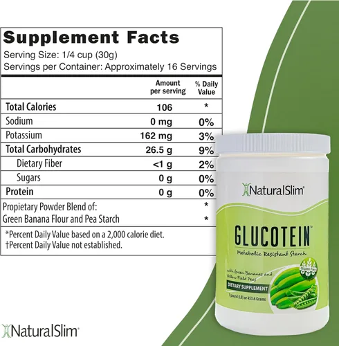 Vista 2 de NaturalSlim GLUCOTEIN "Almidón resistente" con plátano verde y guisantes de campo, promueve la salud digestiva y el metabolismo, fibra natural sin