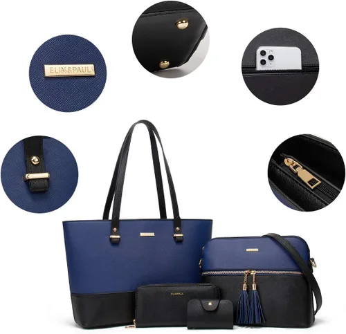 Vista 3 de Bolso de mano de moda para mujer, bolso de hombro, asa superior, juego de 4 piezas