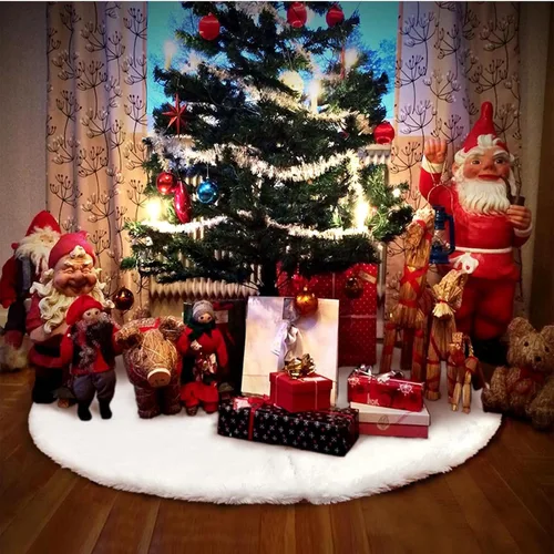 Vista 4 de AerWo Falda de árbol de Navidad de 60 pulgadas, falda blanca de felpa para árbol de Navidad, decoración de alta gama, suave, clásica, esponjosa