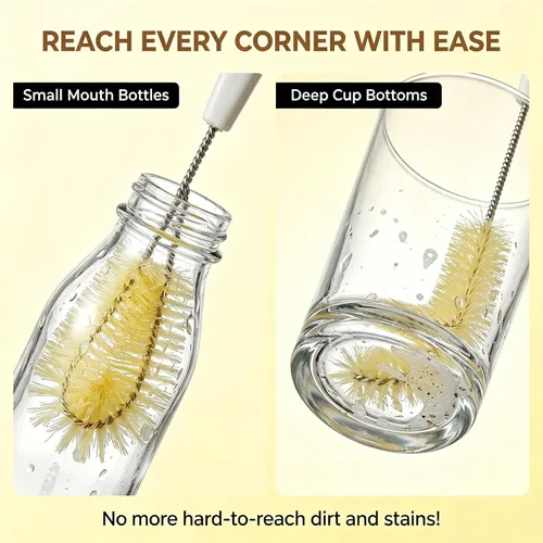 Vista 5 de Cepillo de limpieza largo para botellas de agua, diseño de cerdas flexibles con gancho y mango cómodo, cepillo de lavado de botellas para botella