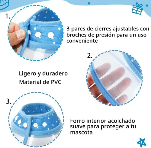 Vista 2 de Vivifying Conos de perro para perros pequeños, cono de mascota ajustable de 5.7-8 pulgadas, collar isabelino de recuperación ligero para gatos Azul