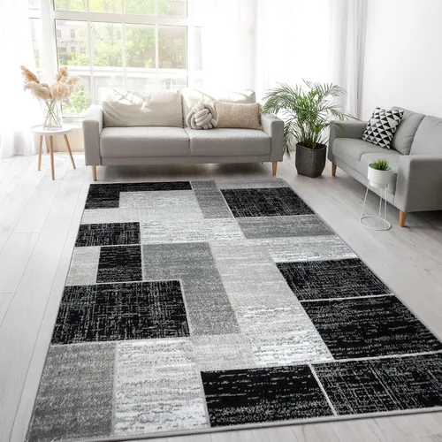 Vista 9 de L'Baiet Verena - Alfombra geométrica roja y gris de 8 x 10 pies, alfombra de área grande para sala de estar, dormitorio, mesa de comedor, oficina