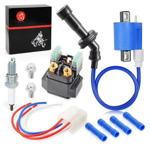 Vista 3 de Paquete de bobinas de encendido y bujías de solenoide de relé de arranque compatibles con Yamaha Raptor 660R YFM660R Grizzly 660 YFM660F 2001-2008